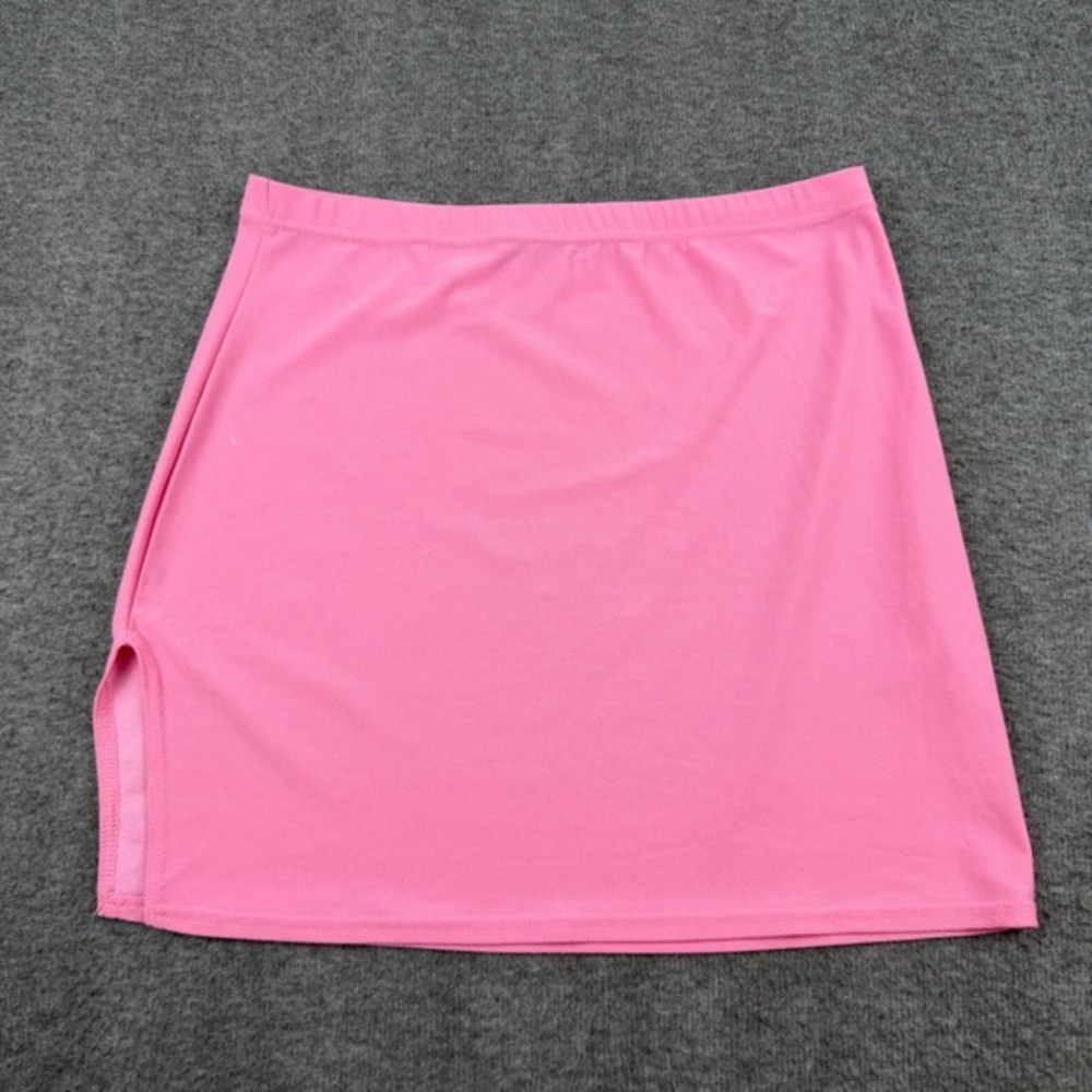 Boohoo Mini Skirt Women's Size 10 Pink Side Slit Elastic Waist Crepe Skirt